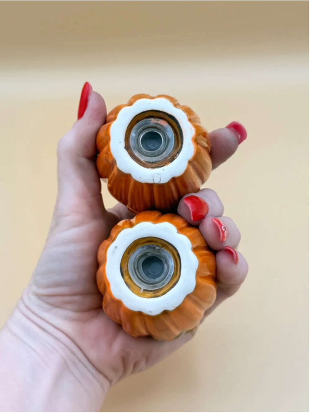 1970s Vintage Ceramic Pumpkin Salt & Pepper Shakers Fall Thanksgiving Decor